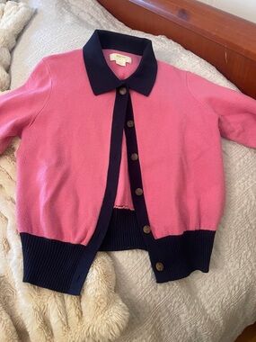 Anthropologie Maeve Pink Cardigan with Navy Trim